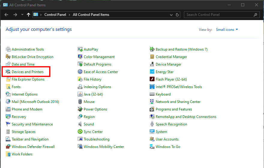 Windows Devices and Printers