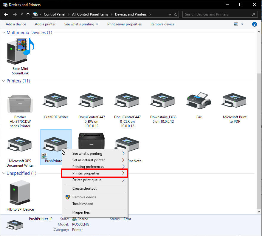 Windows Printer Properties